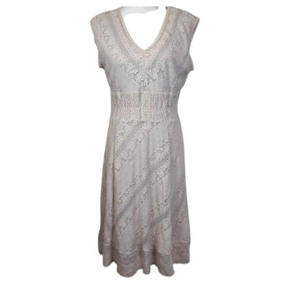 Rabbit Rabbit Rabbit Designs Crochet Lace Dress Cream Ivory Stretch Size 10